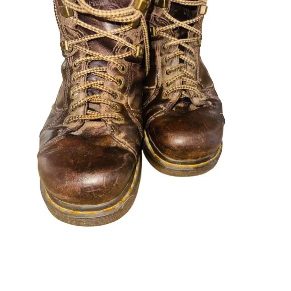 VTG Dr. Martens Soren Air Wair Brown Leather Distressed Work Boots 9M 10W Grunge - Picture 3 of 10